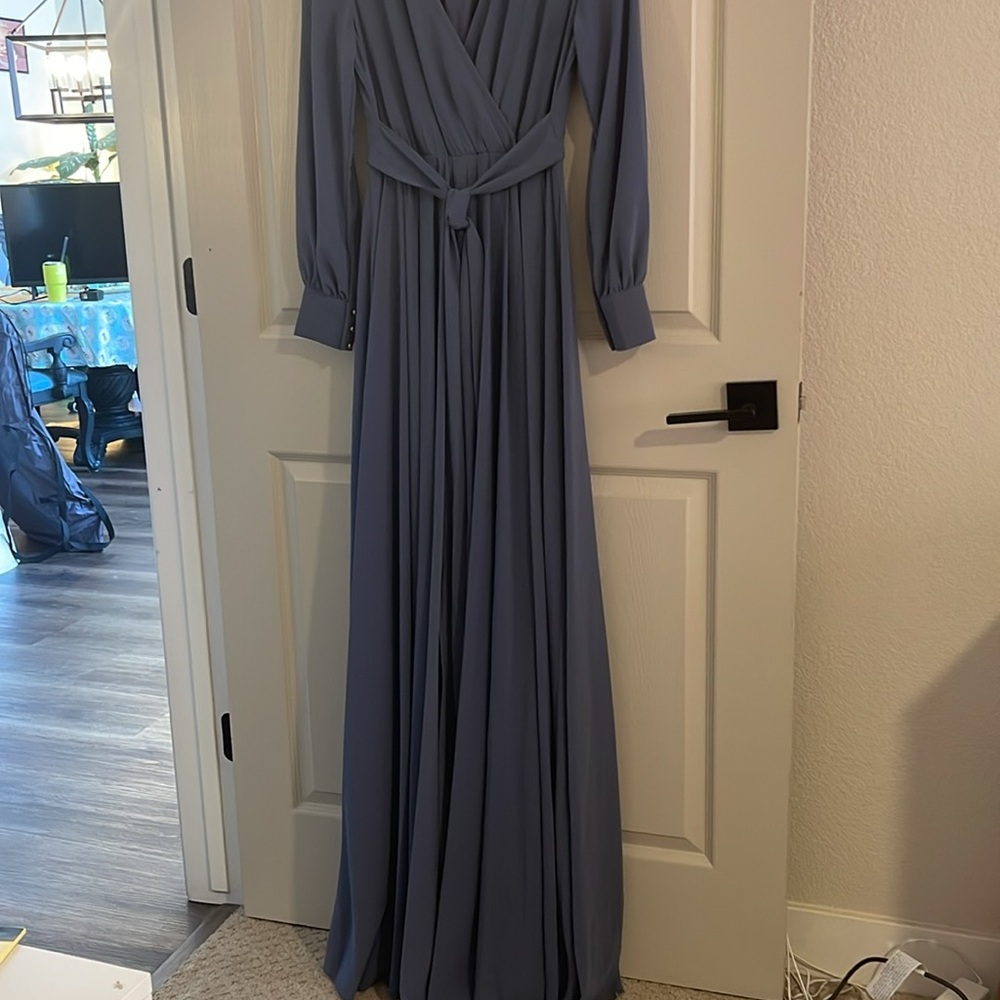 JessaKae Long Sleeve Maxi Dress in Dusty Blue - Picture 2 of 5